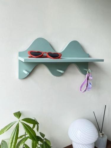 Sage Green Floating Shelf with Key Hook and Hanger