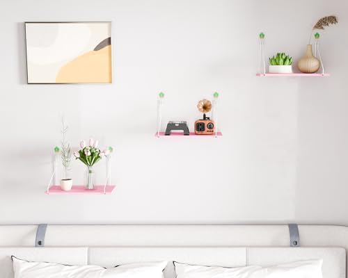 Set of 3 Rustic Wood Floating Shelves with Adhesive Hooks