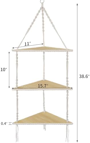 Mazjoaru 3 Tier Corner Shelves Boho Hanging Decor Organizer