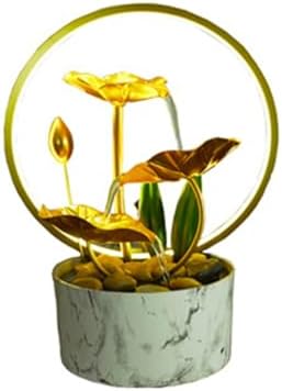 White Metal Lotus Tabletop Fountain with Light Ring