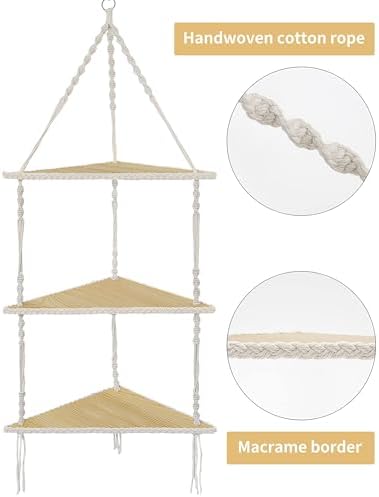 Mazjoaru 3 Tier Corner Shelves Boho Hanging Decor Organizer