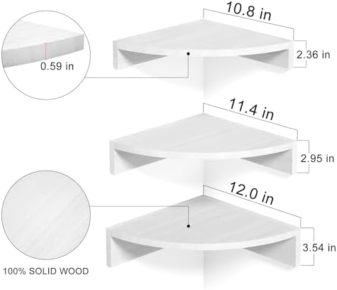 Alsonerbay White Corner Shelf Wall Mount Set of 3