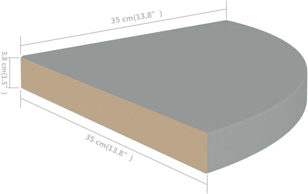 vidaXL Floating Corner Shelf Gray 138x138x15 Honeycomb MDF