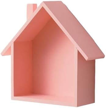 Colorful House Shaped Wooden Floating Shelf Pink