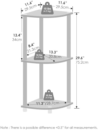 Furinno Turn-N-Tube 3-Tier Corner Shelf White