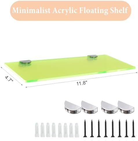 12 Inch Floating Shelves Neon Clear Green 2 Pcs