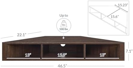 BELLEZE Modern Corner Shelf with 3 Shelves and Cable Cutout