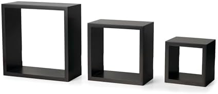 Melannco Set of 3 Floating Square Wood Shelves - Espresso