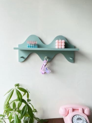 Sage Green Floating Shelf with Key Hook and Hanger