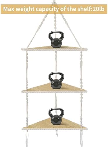 Mazjoaru 3 Tier Corner Shelves Boho Hanging Decor Organizer