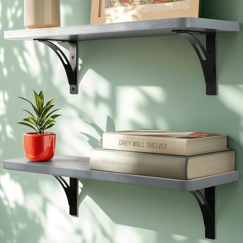Willowy Reinforced Steel Bracket Wall Shelves Set of 2