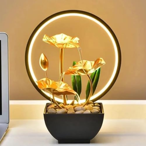 Indoor Tabletop 3 Tiered Fountain with LED Light and Stones
