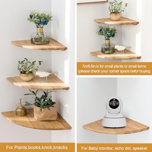 Set of 2 12 Inch Solid Oak Floating Corner Shelves