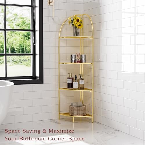 Crofy Foldable 4 Tier Corner Shelf with Gold Frame