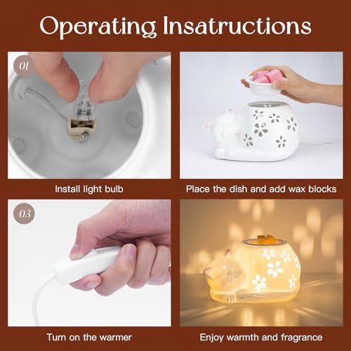 Candeldo Cat Wax Melt Warmer with 2 Bulbs