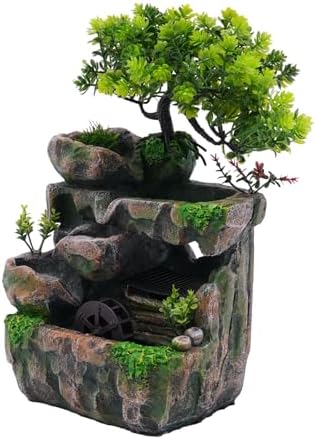 Desk Water Fountain With LED Light and Rockery Design