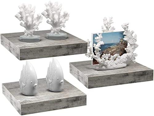 Sorbus Square Floating Shelf Set of 3 Rustic Grey