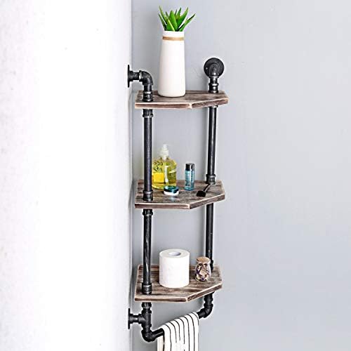 MBQQ Industrial Pipe Shelf 3 Tiered Floating Wood Decor