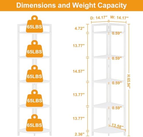 FATORRI Tall Corner Shelf 5 Tier Bookcase Stand