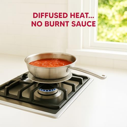 HIC Kitchen Heat Diffuser Reducer with Handle Stainless Steel Set of 2