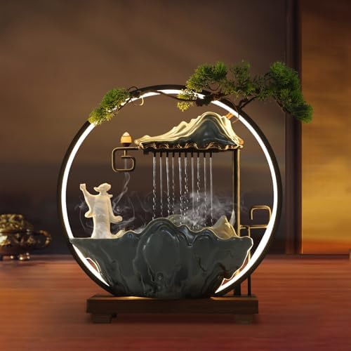 Stylish Tabletop Water Fountain with LED Light and Atomizer