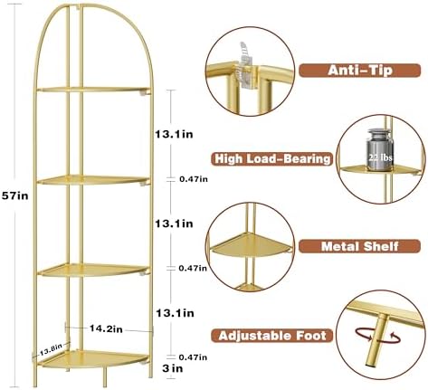 Crofy Foldable 4 Tier Corner Shelf with Gold Frame
