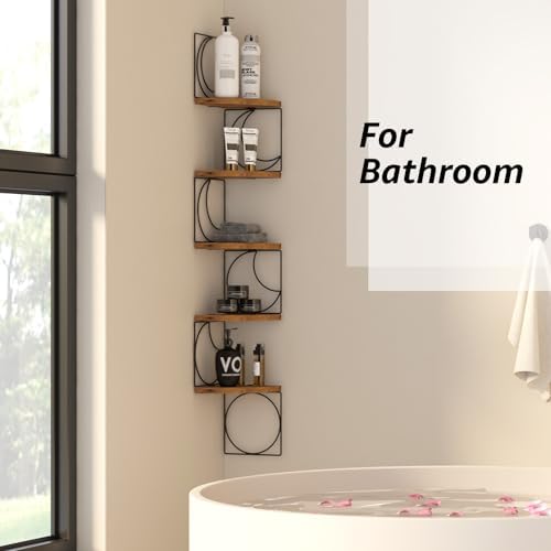PHAREGE 5 Tier Moon Phase Corner Shelves Brown Black