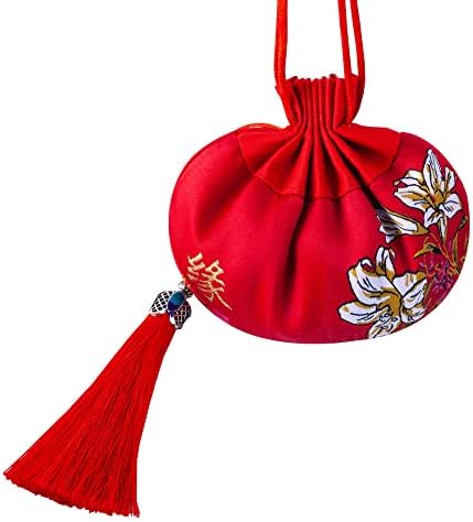4 Pcs Red Brocade Drawstring Scent Bags with Tassel