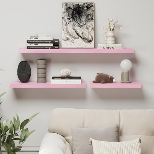 SAUMONIERES Pink Floating Shelves Set of 3 24 Inch