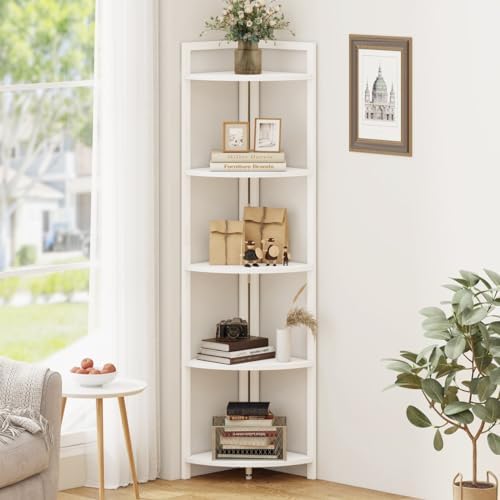 FATORRI Tall Corner Shelf 5 Tier Bookcase Stand