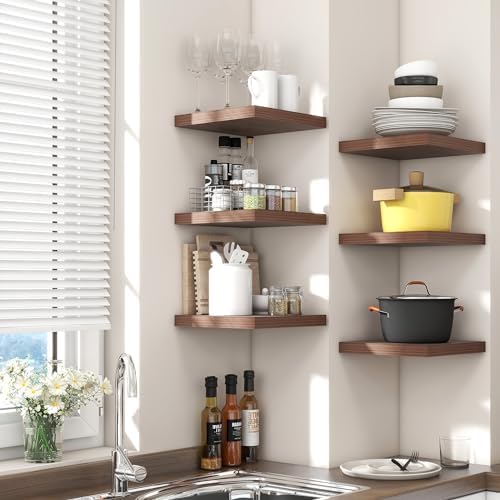 Venusmiles Square Floating Shelves 3 Pack Walnut