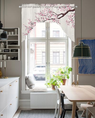 Cherry Blossom Kitchen Curtains Swag Valance 55x36 Pink