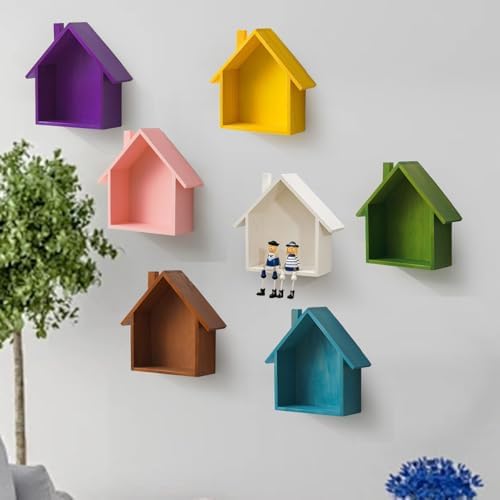 Colorful House Shaped Floating Display Shelf Green