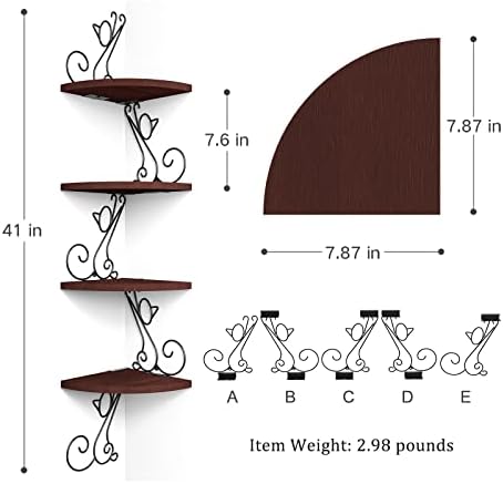 Alsonerbay 4 Tier Corner Wall Shelf with Walnut Finish