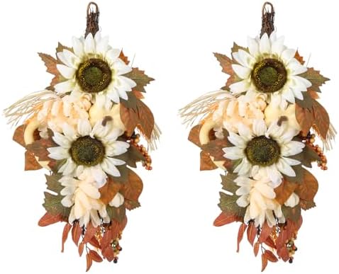 2PCS Autumn Teardrop Wreaths 177 Inch Fall Decorations