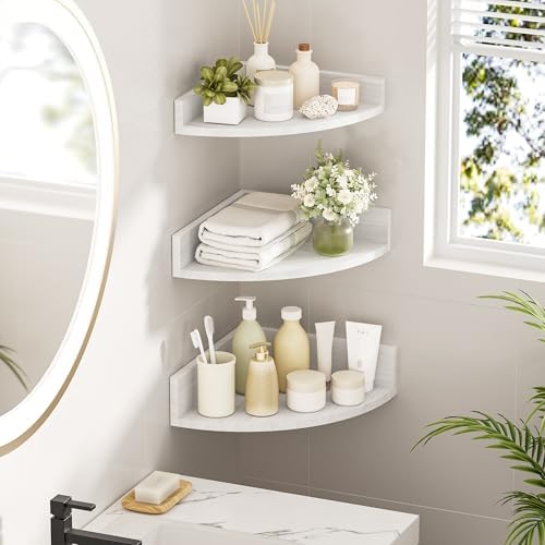Alsonerbay White Corner Shelf Wall Mount Set of 3