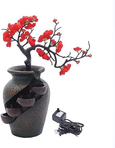 Decorative Indoor Tabletop Fountain with Simulation Tree Flowers