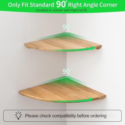 Set of 2 12 Inch Solid Oak Floating Corner Shelves