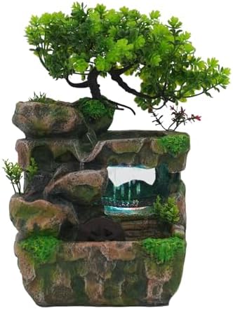 Feng Shui Desktop Fountain with LED Lights and Waterfall