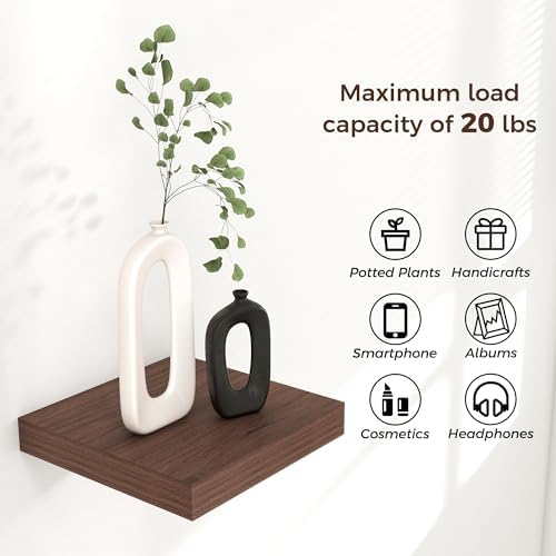 Venusmiles Square Floating Shelves 3 Pack Walnut