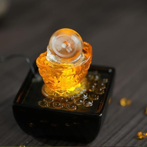 Black Tabletop Fountain with Glass Yuanbao and Circulating Water
