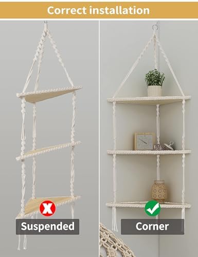 Mazjoaru 3 Tier Corner Shelves Boho Hanging Decor Organizer