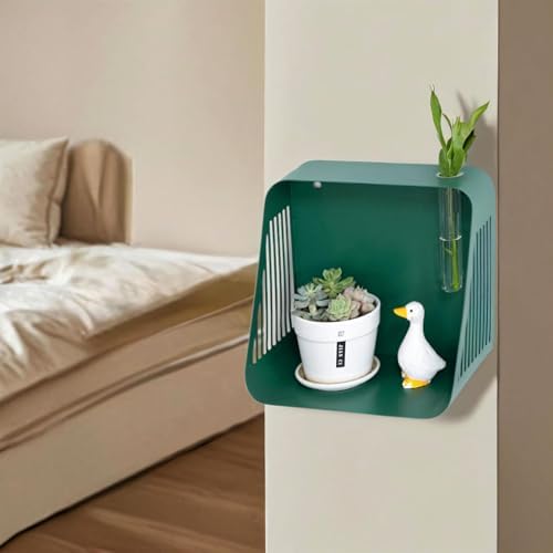 Mid-Century Modern Floating Wall Shelf Green Iron