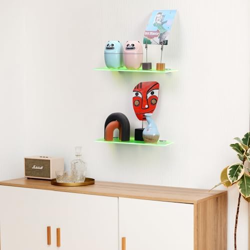 12 Inch Floating Shelves Neon Clear Green 2 Pcs