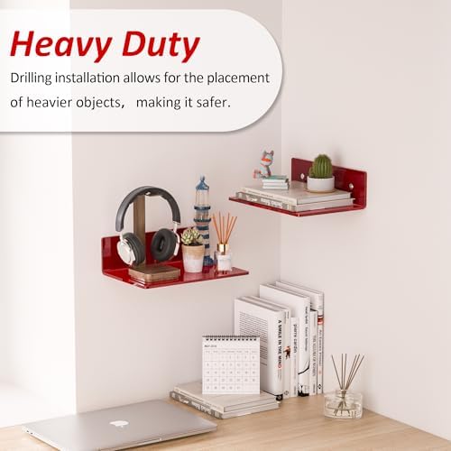9 Inch Red Acrylic Wall Shelf 2 Pack