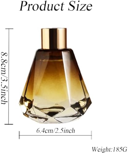 2Pcs Amber Diamond Shape Glass Diffuser Bottles with Gold Lid