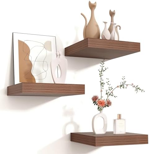 Venusmiles Square Floating Shelves 3 Pack Walnut