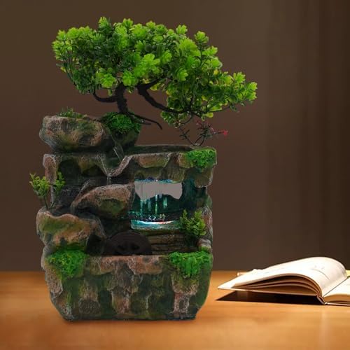 Feng Shui Desktop Fountain with LED Lights and Waterfall