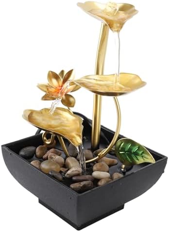 Zerodis Tabletop Waterfall Fountain with LED Light and Adjustable Flow