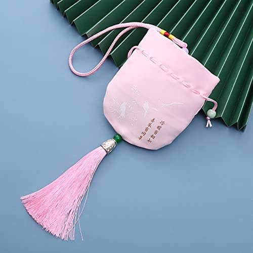 4 Pcs Chinese Tradition Small Sachet Bags with Drawstring and Tassel Pink